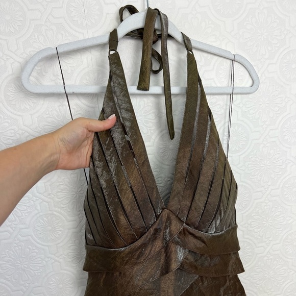 Vintage Cache Halter Dress Size 6 Y2K 90s Metallic Vneck Cocktail Formal Event - Picture 3 of 7